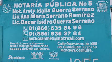 Dirección, horario, teléfono y opiniones de Notaría 5 en Monclova